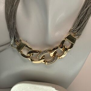 Cha-Ching! Bling Gold and Silver Mixed-Link Statement Necklace - Women Jewelry